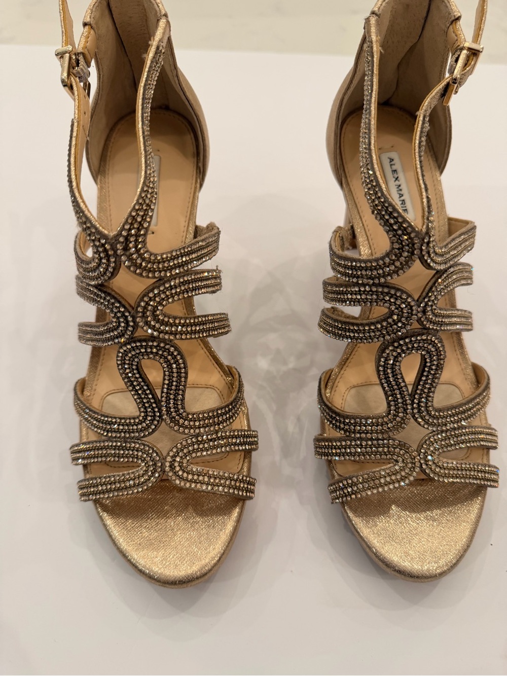 Alex Marie Metallic Gold Rhinestone Strappy Heels